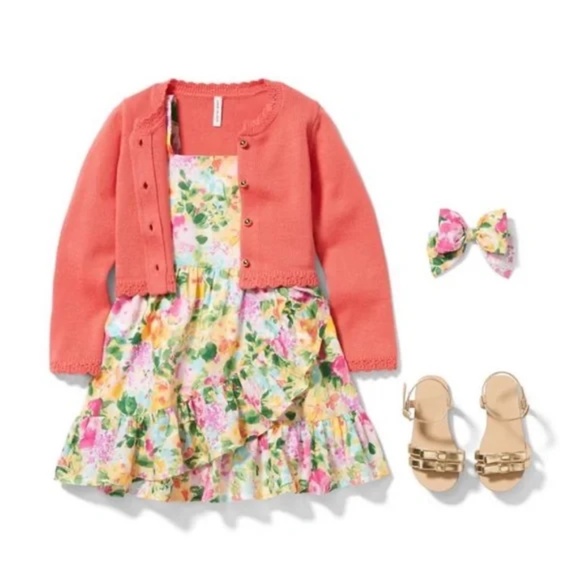 Janie and Jack White Floral Ruffle Dress 12-18M - Picture 3 of 5